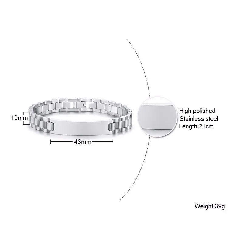 Vnox Free Personalize 10mm Stainless Steel ID Bracelets for Men Casual Male Pulseira Valentine\'s Day Gift for Him Drop Shipping