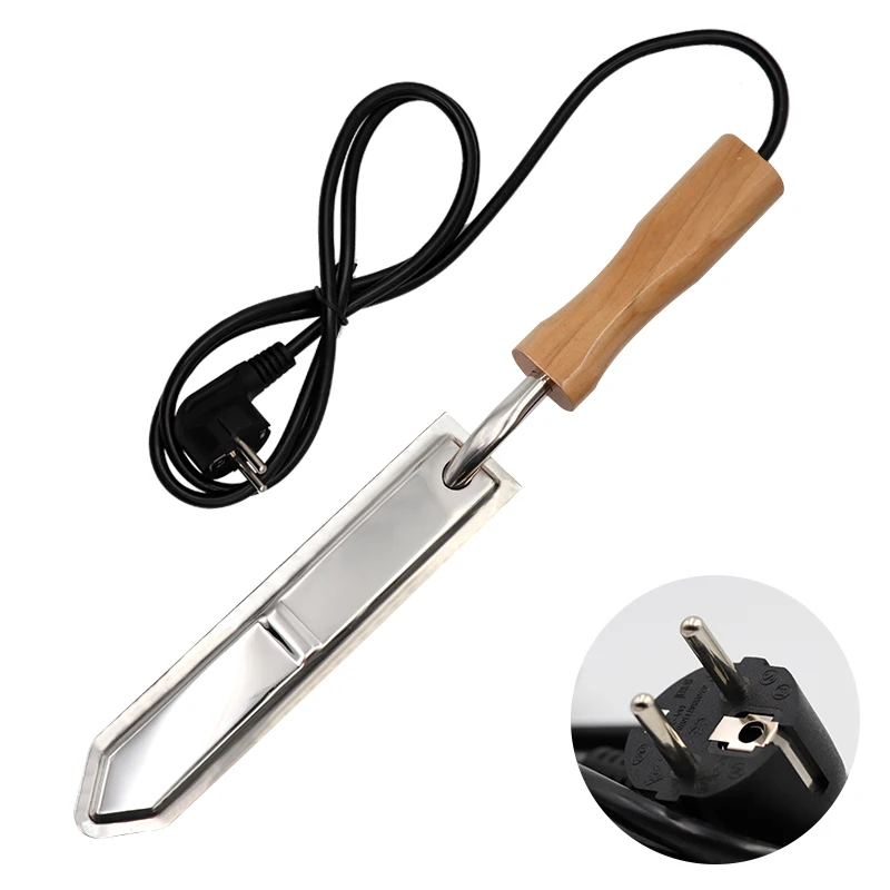 220V  Electric Beekeeping Honey Knife Bee Honey Cutting Knife Heating Handle Wooden Tools Stainless Steel Scraper