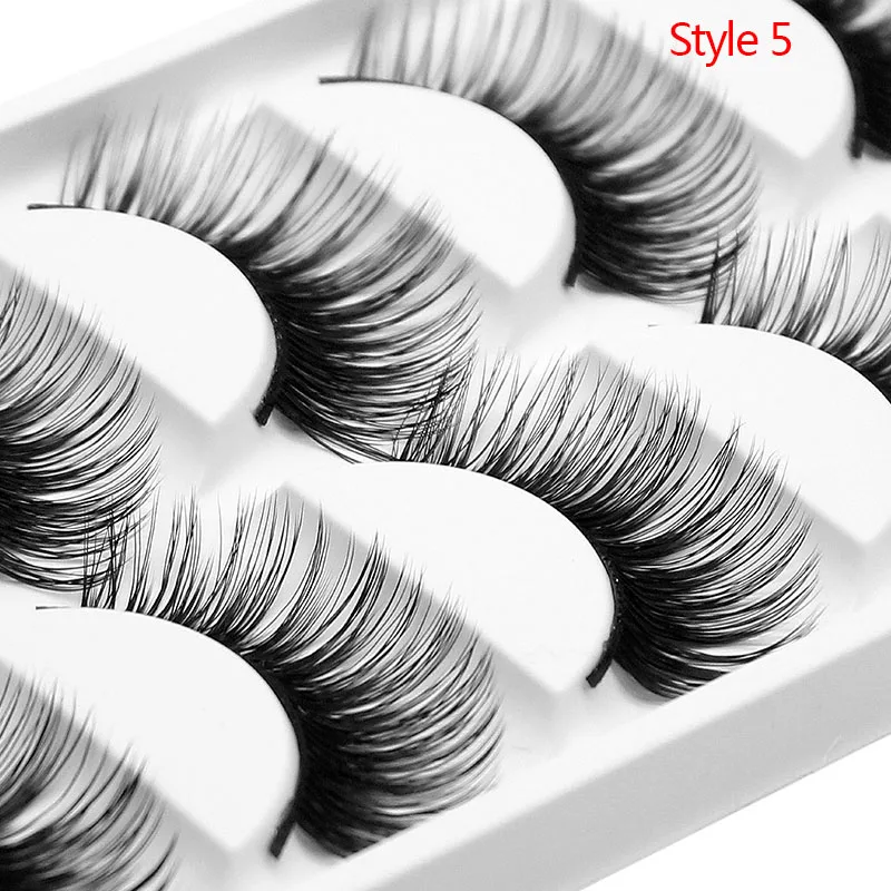 Kimcci 5Pairs False Natural 3D Mink Eyelash Makeup Eyelashes Criss-cross Strands Cruelty Free High Volume Fake Lashes Long Cilia