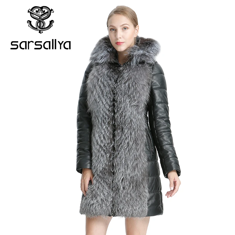 SARSALLYA Winter Women Jacket Real Fur Coat Leather Jacket  Natural Fox Fur Warm Coat Detachable Jacket Female Casual Leather