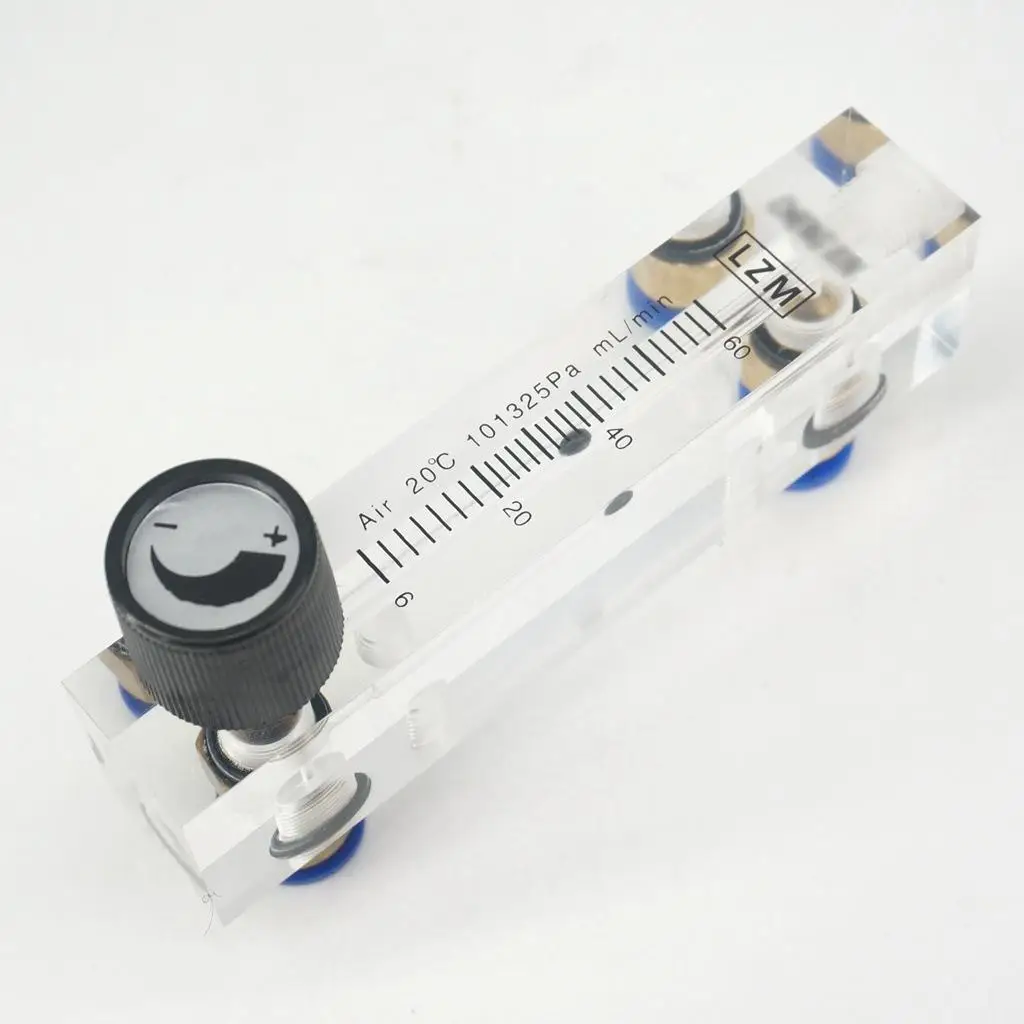 6-60mL/min LZM-6T Acrylic Panel Type Air Nitrogen Flowmeter Rotameter With Control Valve Push Fit 8mm OD Tube