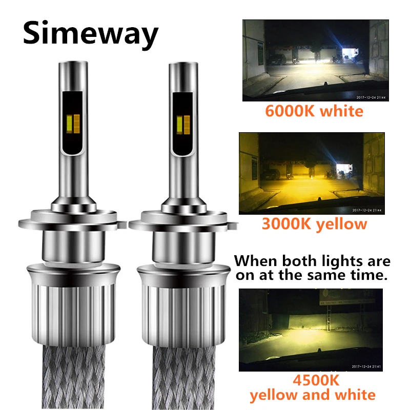 2PCS Auto LED 9012 Headlight 90W 11000lm 12V 24V auto D2S D4S D2H headlights light Tricolor car H1 H3 H4 H7 H11 9005 9006 bulbs