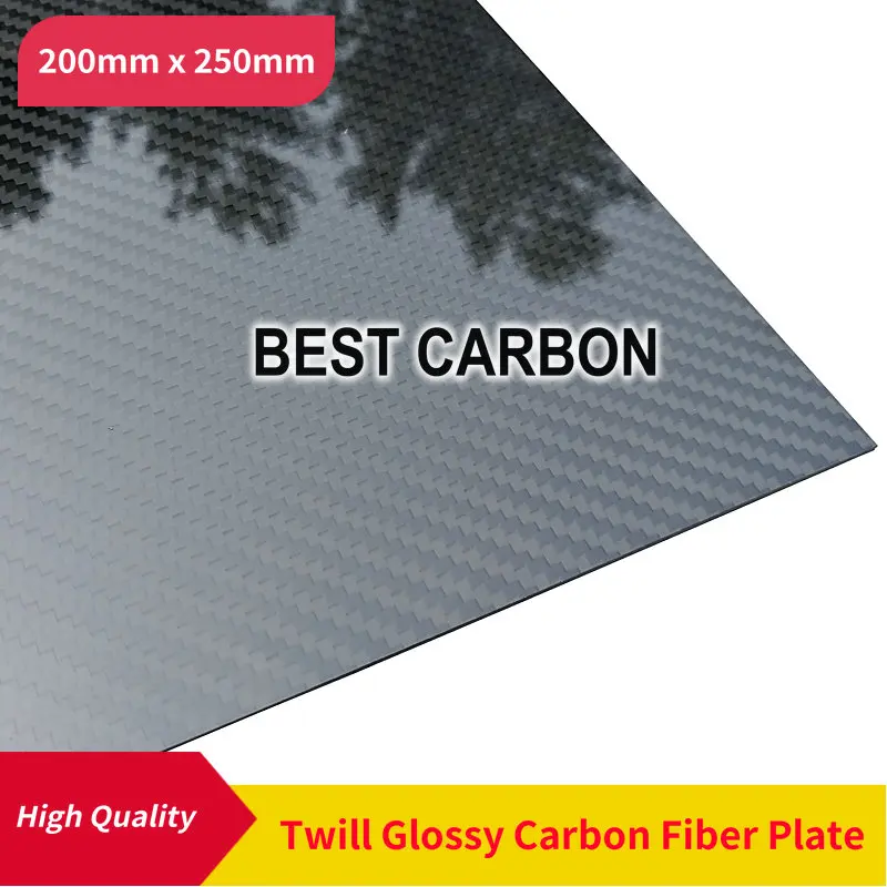 Free Shipping 200mm x 250mm 3K Twill Glossy 100% Carbon Fiber Plate, laminate plate, rigid plate , car board , rc plane plate