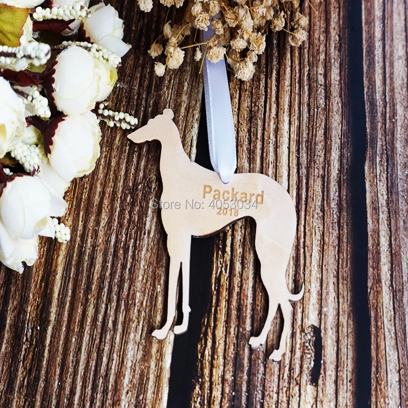 Greyhound Silhouette Wood Ornament, Christmas Gift, Holiday Gift, Custom Engraved, Dog Pet Ornament