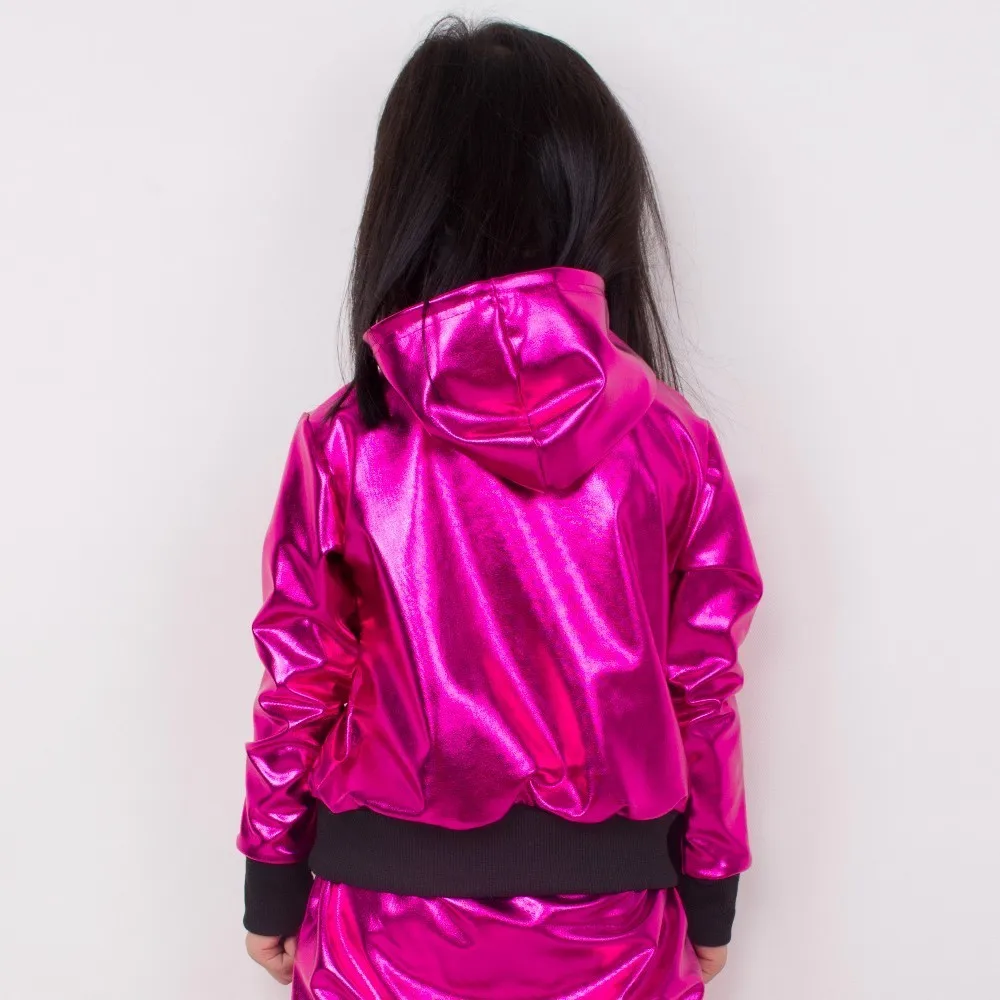 New 2021 Spring Autumn Kids Adult Rose Red Bomber Jacket Stage Performance Top Paillette Feminina Casaco Jazz Hip Hop Dance Coat