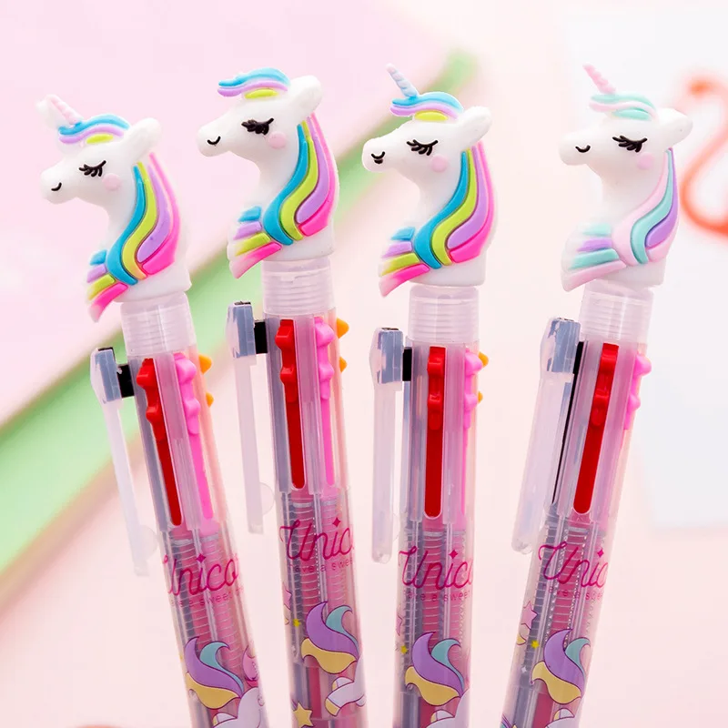 Cute Creative Fresh 6 Color Unicorn Ballpoint Pen Dream Rainbow Unicorn Multi-Color Pen Students