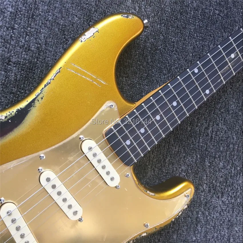 Auf lager, inventar antike tun alten elektrische gitarre. Gold, antike relic gitarren, echt fotos, goldene spiegel platte