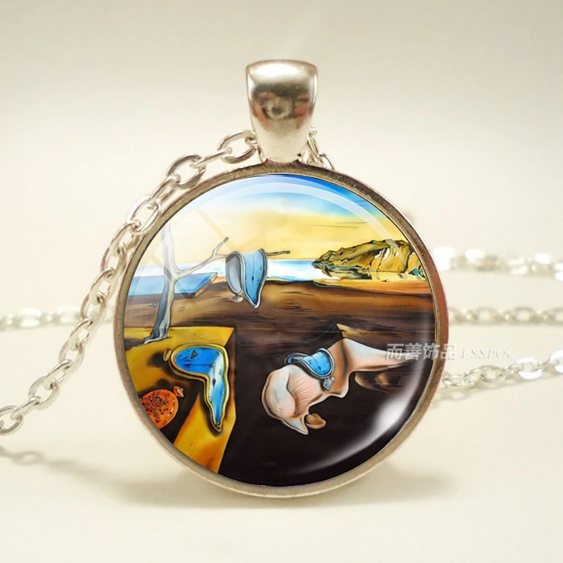 Salvador Dali Art Picture The Persistence of Memory Painting Pendant Chain Necklace Handmade Jewelry Fashion Accessories