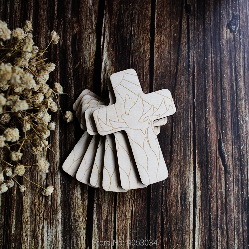 Wooden Christian Cross with a Pentecost Design Craft Shape  Plywood