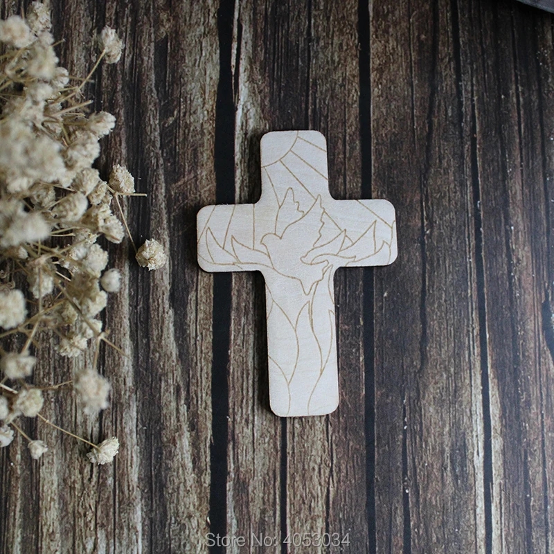 Wooden Christian Cross with a Pentecost Design Craft Shape  Plywood