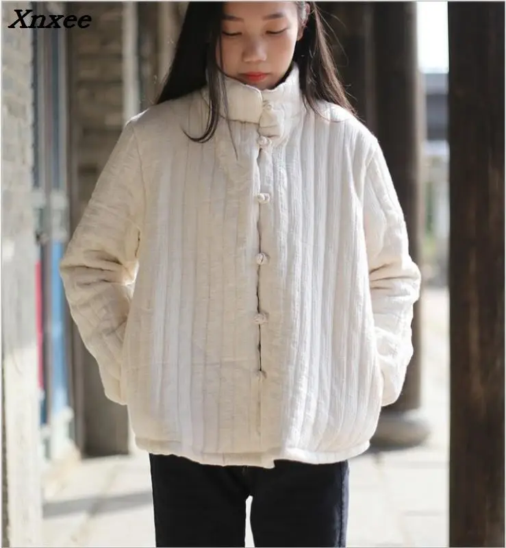 Winter women stand parkas coat vintage cotton long sleeve brief casual warm women clothes jacket coats Xnxee