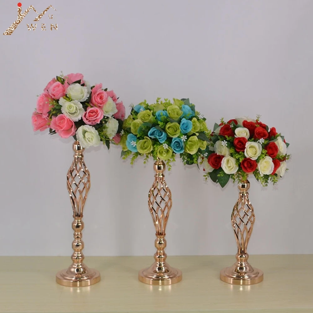 IMUWEN 10PCS Flower Vase Wedding Floor Vases Gold Road Lead Table Centerpiece Rack Pillar Flowers Stand Party Decoration