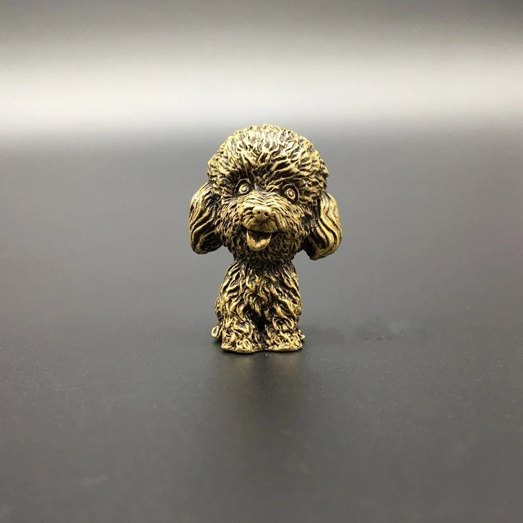 Collectable Chinese Brass Carved Animal Zodiac Dog Poodle Tactic Dog  Exquisite Small Statue