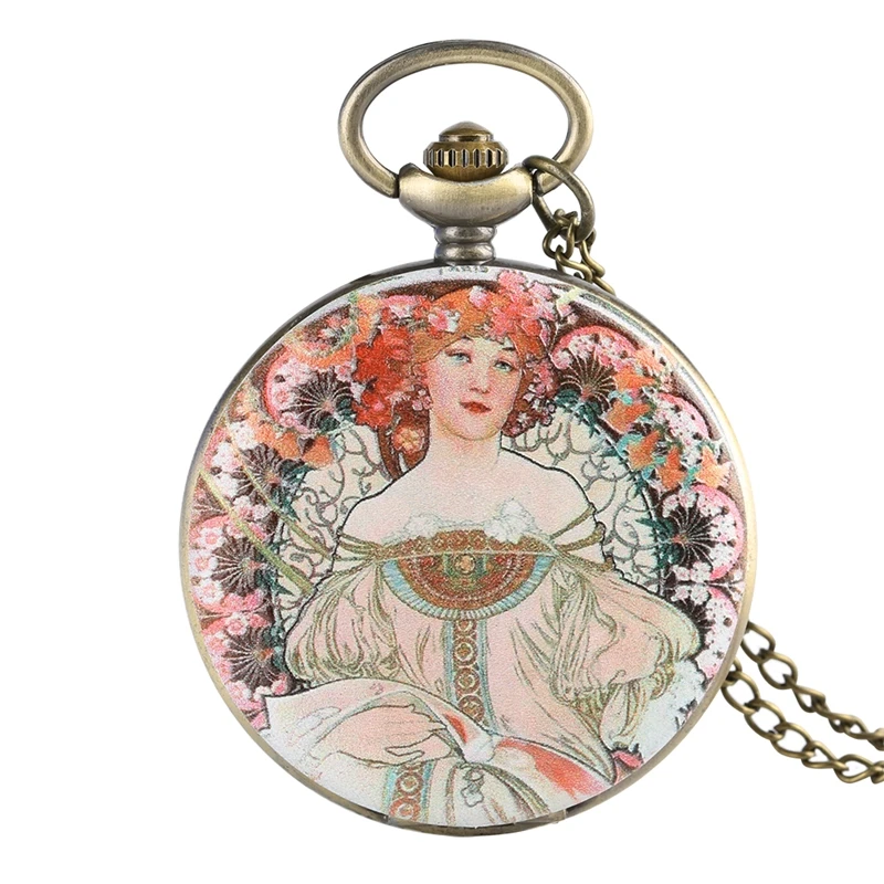 Vogue Beauty Woman Flowers Cover Quartz Pocket Watch Sweater Necklace Chain Clock Souvenir Gifts for Women Girls Collectibles