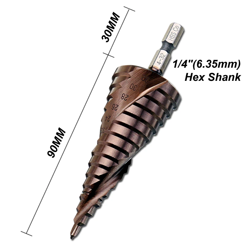 Broca hexagonal em aço inoxidável com 4-32mm, hss cobalto m35, perfuração, 1/4 ", haste espiral, ranhura, ferramenta de corte