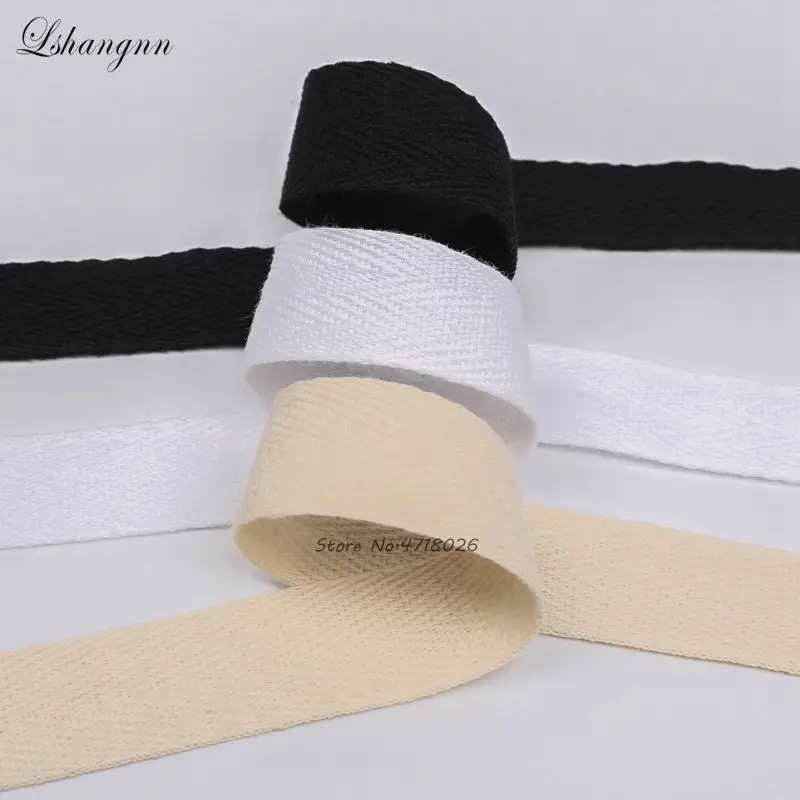 Lshangnn Diy Cloth Accessories 100% Cotton Herringbone Tape Package Cotton Ribbon 10MM 12MM 15MM 20MM 25MM 30MM 40MM 50MM50yards