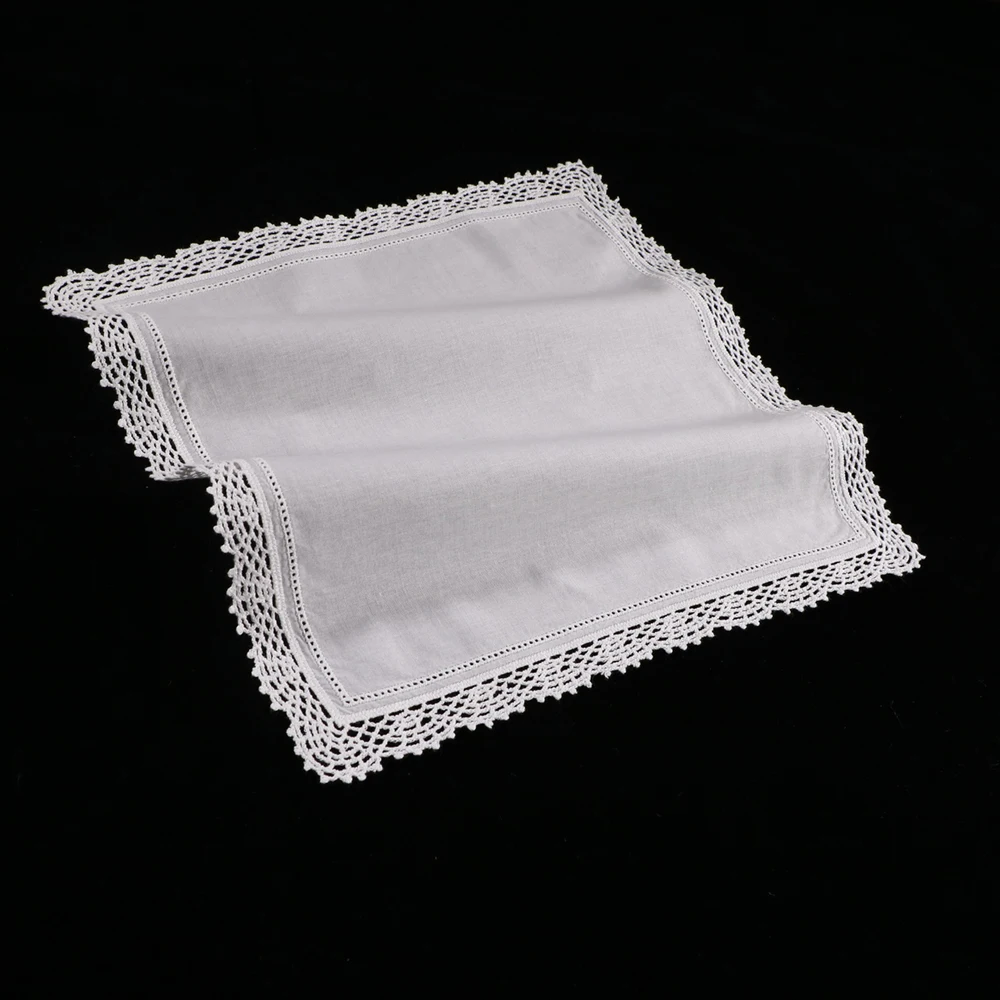 C006: White premium cotton lace handkerchiefs crochet hankies for women/ladies wedding handkerchief