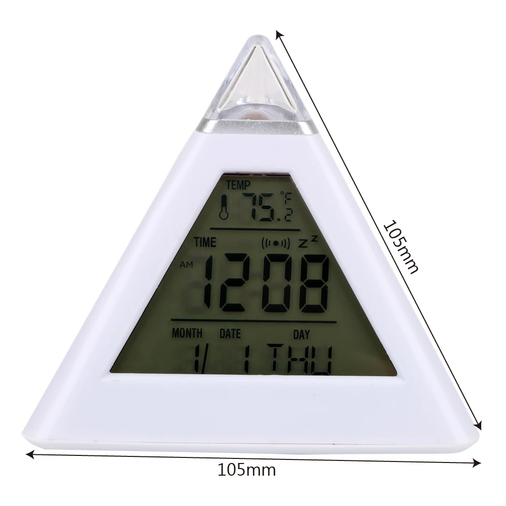 Triangle Pyramid Perpetual Calendar Thermometer Digital Alarm Clock Home Decoration Colorful Backlight Change Clock