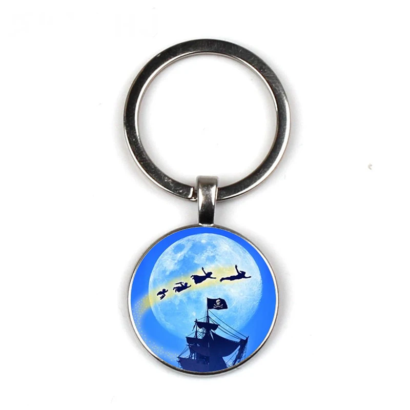 Keychain Glass Time Gem Keychain Key Jewelry DIY Custom Photo Personality Gift , Keychains gifts for men Peter Pan