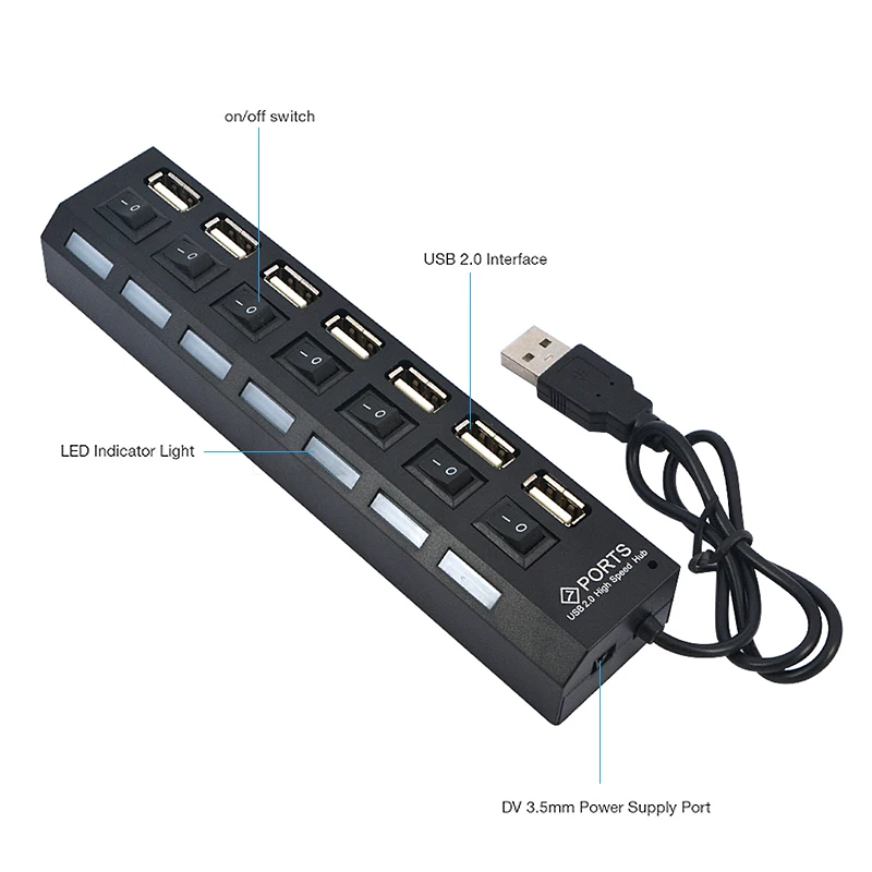 4/7 Port USB HUB Multi USB 2.0 Splitter 480 Mbps High Speed Converter Adapter with on/off Switch For MacBook PC Notebook