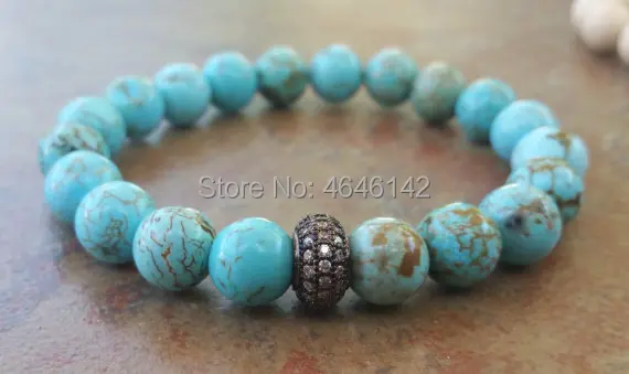 Pave Zirconite Bead Women Gemstone Turquoise Healing Boho Bracelet