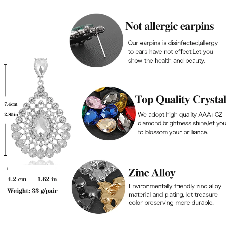 VEYO Luxury Hyperbole Crystal Earrings for Women Rhinestone Hollow out design Drop Earrings Gift