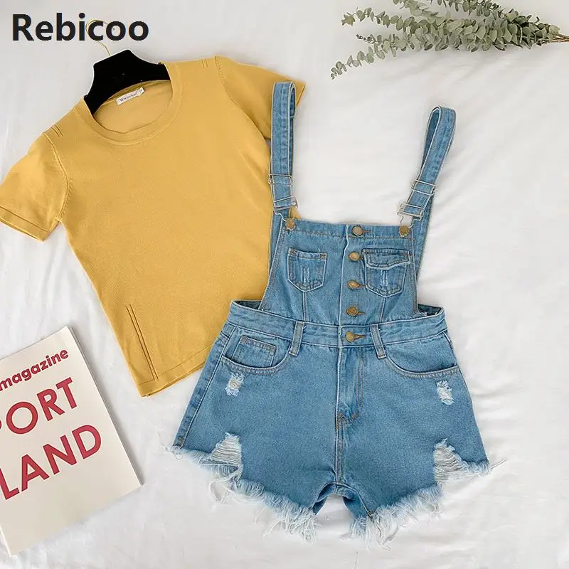 Rompers Nữ Jumpsuit Quần Short Denim Áo Liền Quần Cho Nữ Playsuits Rompers Plus Kích Thước Lỗ Vintage Dây Nữ Tracksuits