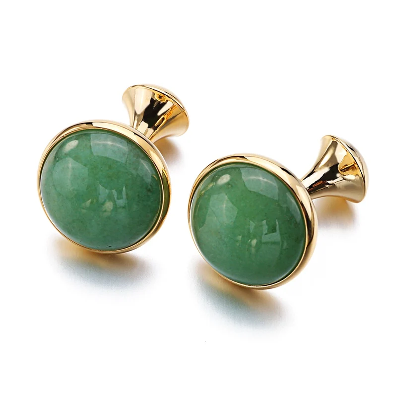 Low-key Luxury Opal Cufflinks for Mens Gold Color Plated High Quality Lepton Round Green Cat\'s Eye Stone Cuff links Best Gift