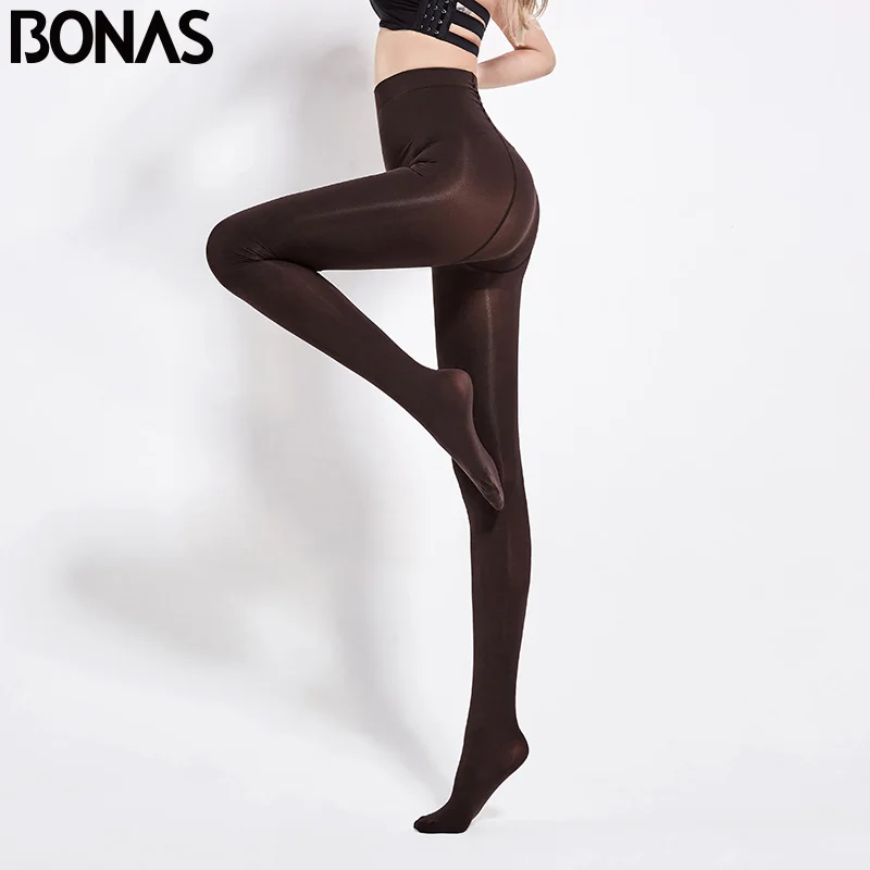 BONAS 80D damskie wiosenne rajstopy wysokie elastyczne jednolity kolor, na jesień rajstopy kobiety Sexy Slim Legins legginsy damskie Plus Size collant Femme