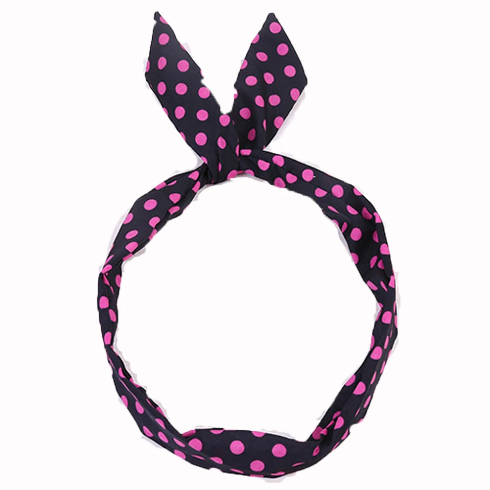 fashion Cute Dots print flower Bunny Rabbit Ear Ribbon Headwear Hairband Metal Wire Scarf Headband Hair Band Accessories