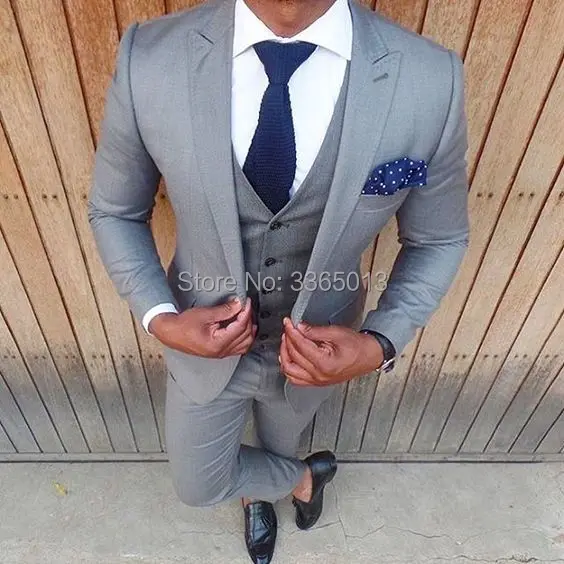 

Grey Tuxedo Mens Suits With Pants 2018 Designers Fashion Formal Prom Party Groomsman Wedding Dress 3 Piece Slim Fit Suits Men