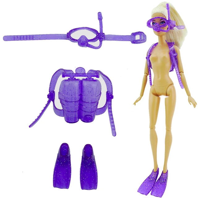 Doll Accessories Purple Beach Swimsuits Snorkeling Dive Equipment Oxygen Tank Flippers Swim Glasses for Barbie Doll Clothes Toy