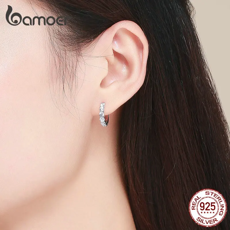 BAMOER Wedding Hoop Earrings for Women Sterling Silver 925 High Quality Cubic Zirconia Tiny Ear Hoops Statement Jewelry SCE524