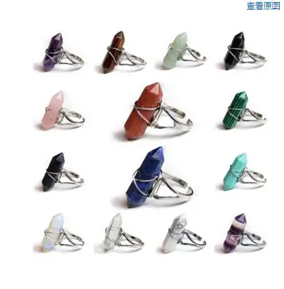 Multi-color Hand-made Hexagonal Natural Stone Adjustable Ring Jewelry Men's Female Personality