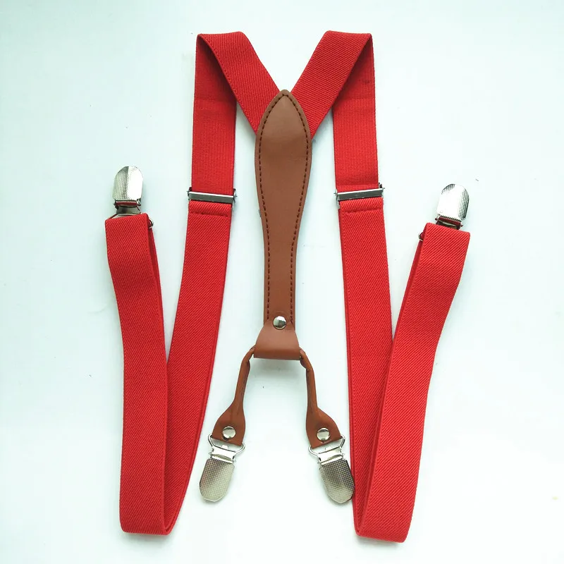 Red Color Women Mens Pu Leather Supenders Bowtie Sets High Elastic Strap Strong clips-on suspender bow tie set Adult boys LB027