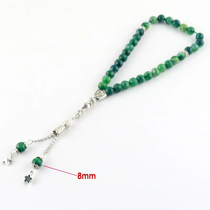 Gark Green Natural agate stone 33 beads Islamic Muslim worship Tasbih Allah ethnic wind bracelet men's bracelet gift tesbin