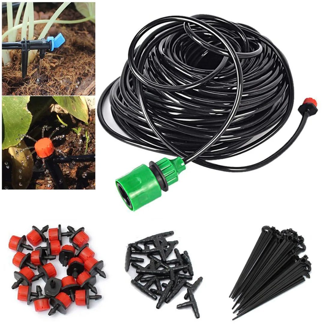 25M Garden DIY Automatic Watering Micro Drip Irrigation System Garden Self Watering Kits with Adjustable Dripper Spray Cooling