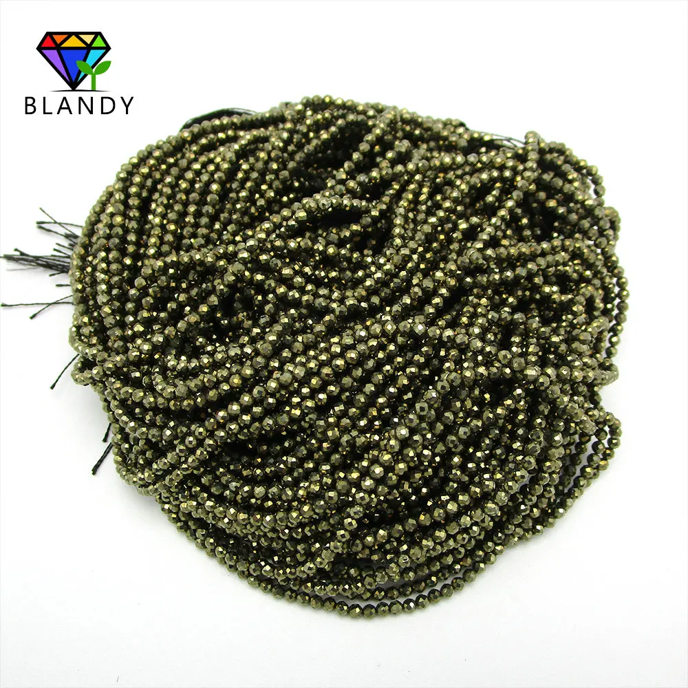 

40CM per String 2.0mm Round Faceted Cut Natural Marcasite Stone Beads For Jewelry Making