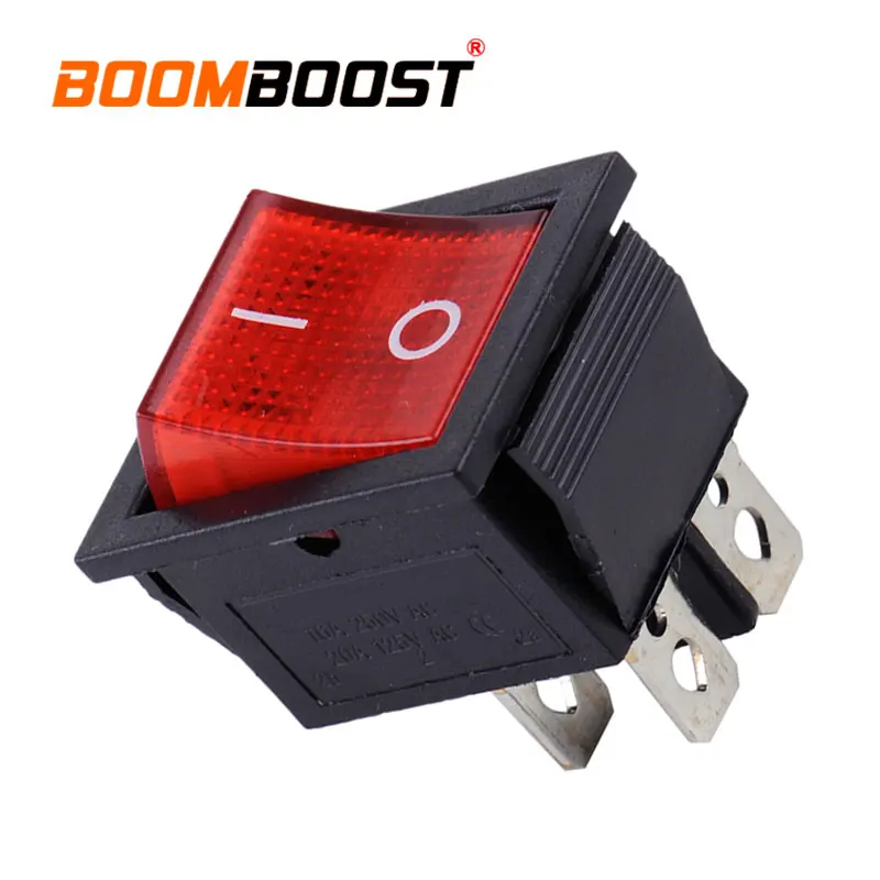 Car Motorcycle Boat Power Control Rocker Switch On-Off 2 Position 4 Pin Terminals Snap-in Red Indication Light AC 110V-220V