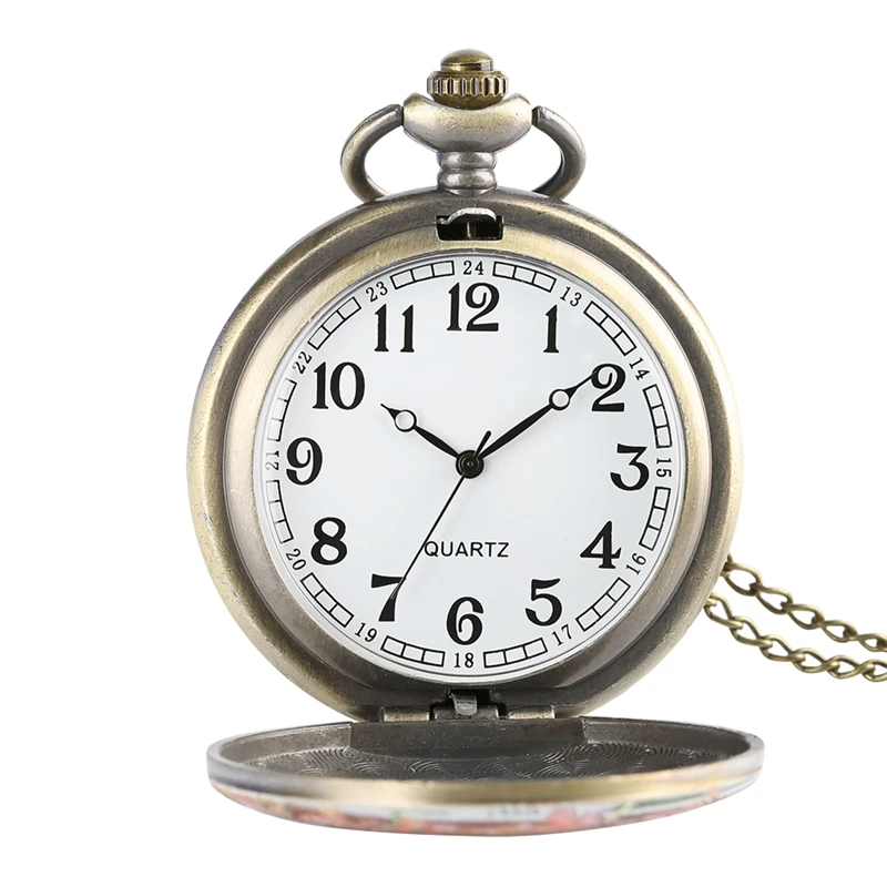 Vogue Beauty Woman Flowers Cover Quartz Pocket Watch Sweater Necklace Chain Clock Souvenir Gifts for Women Girls Collectibles