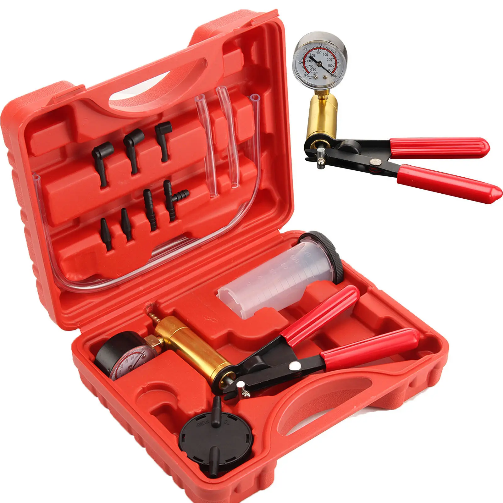 Hand Held DIY Brake Fluid Bleeder Tools Vacuum Pistol Pump Tester Kit Aluminum Pump Body Pressure Vacuum Gauge