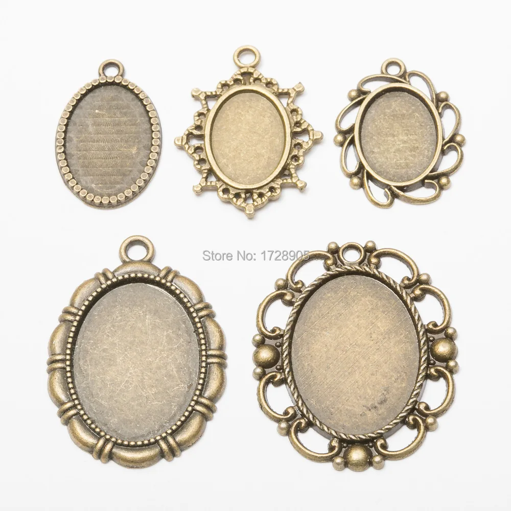 

Base Setting Tray Bazel Antique Bronze Plated Pendant Oval Glass Cabochon DIY Jewelry Necklace Findings 10pcs for jewelry make