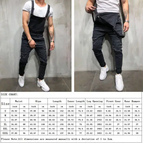 Fashion Men\'s Ripped Jeans Jumpsuits Hi Street Distressed Denim Bib Overalls For Man Suspender Pants Size S-XXXL