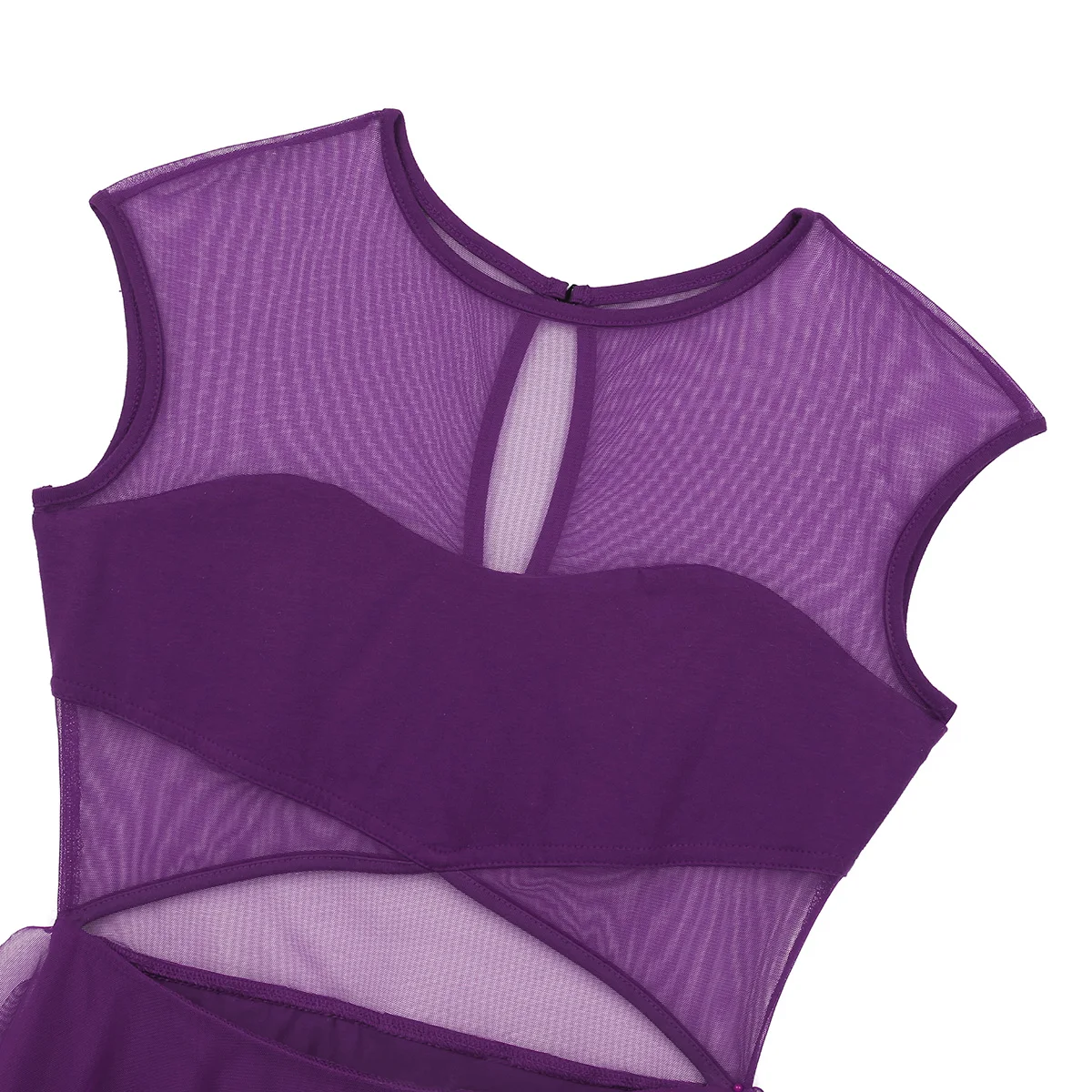 Sleeveless Cut Out Front Asymmetric Mesh Women Ballet Dress Leotard Gymnastics Bodysuit Ballet Dancewear Performing Clothes
