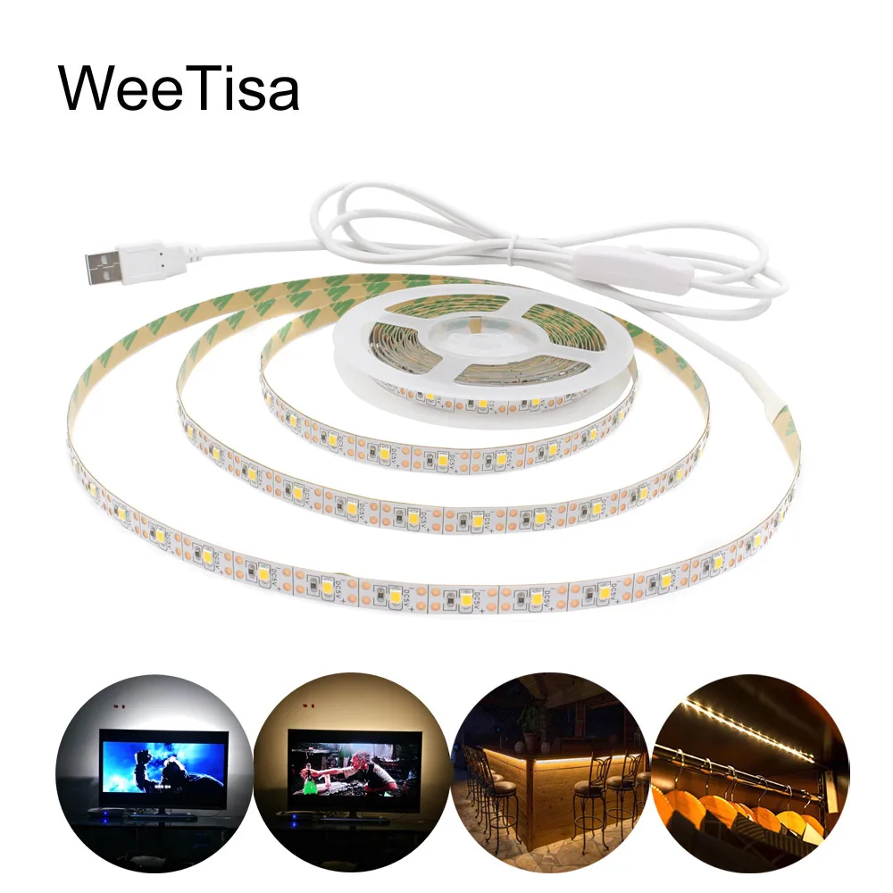 5V LED Strip USB Waterproof SMD 2835 Warm White 1M 2M 3M 4M 5M Fita LED Stripe Tape Light with Switch for TV Background Lighting