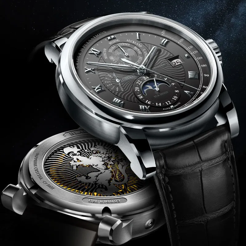 LOBINNI Seagull ST16K3-3A Automatische mechanische Herrenuhr Luxus Saphirglas Weltzeit Mondphase Wasserdichte Uhr L16003