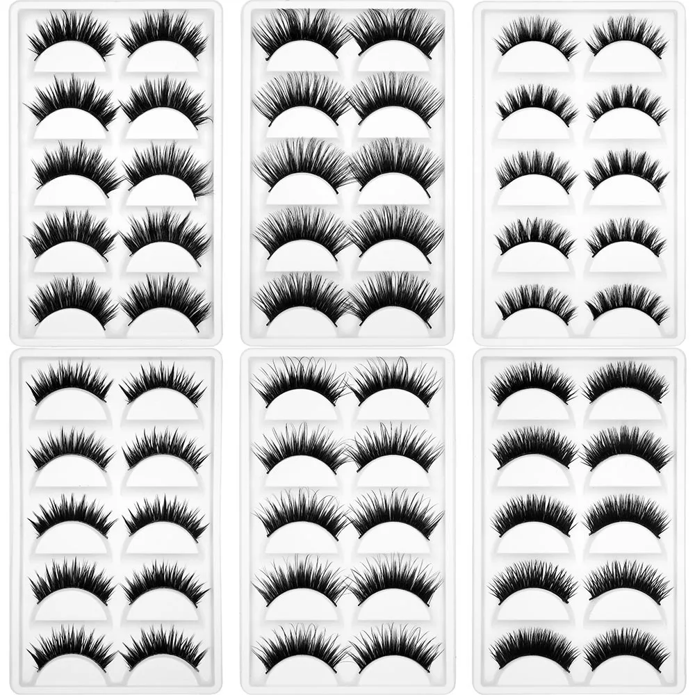 Kimcci 5pairs Natural Long 3D Mink Eyelash Fashion Cruelty Free Eyelashes Handmade Reusable Lashes Popular Makeup Fake Cilias