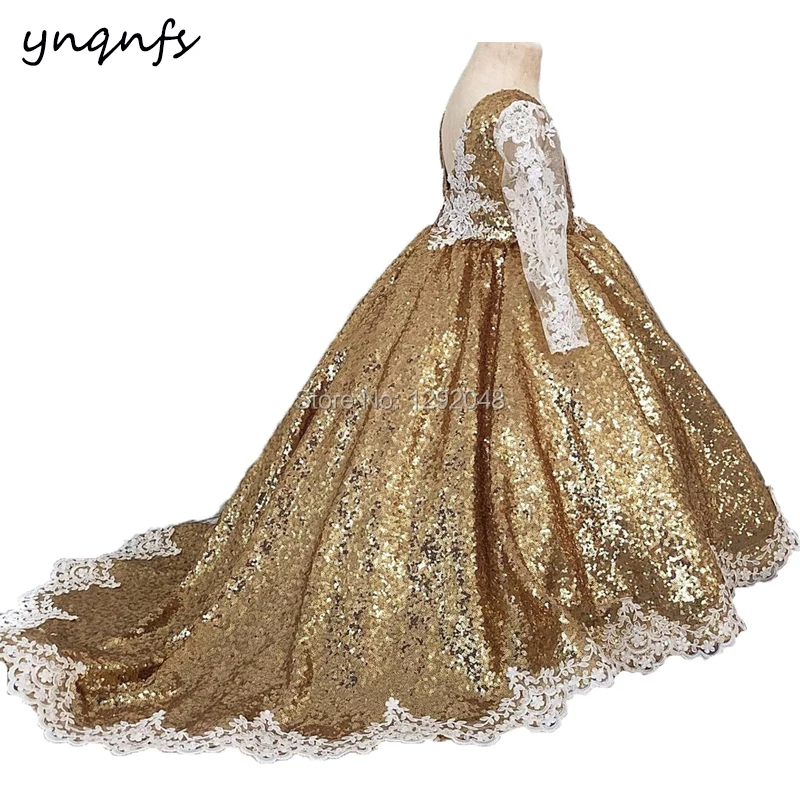 YNQNFS G2 Bling Sequins Gold Princess Flower Girl Dresses Ball Gown Party Evening Pageant Birthday Photography Communion Dresses