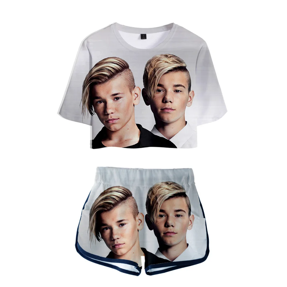 Marcus and Martinus 3D Print 2 Piece Set Women Summer Suit Conjunto Feminino Crop Top and Shorts Two Piece Outfits Matching Sets