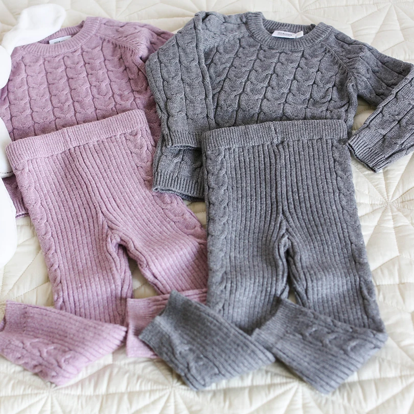 Baby Boys Girls Clothing Sets Fall Winter Sweater + Pants Infant Boys Knit Tracksuits Toddler Girls Boys Suit Hoodies Pants Set